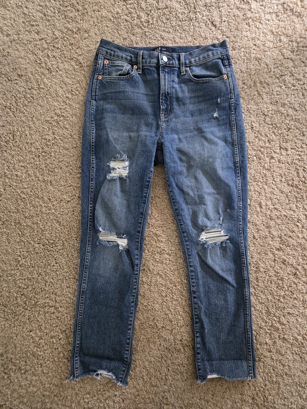 GAP Cigarette Distressed Straight-Leg Blue Jeans 4
